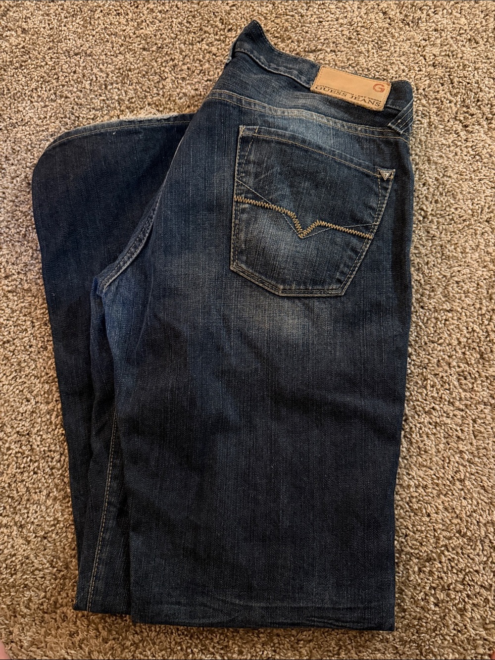 Guess Men's Dark Blue Bootcut Jeans with Fading - Picture 3 of 4